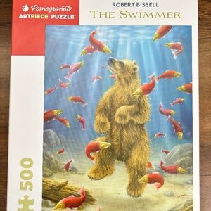 Robert Bissell The Swimmer BEAR Fish 500 pc Jigsaw Puzzle Pomegranate Puzzle EUC